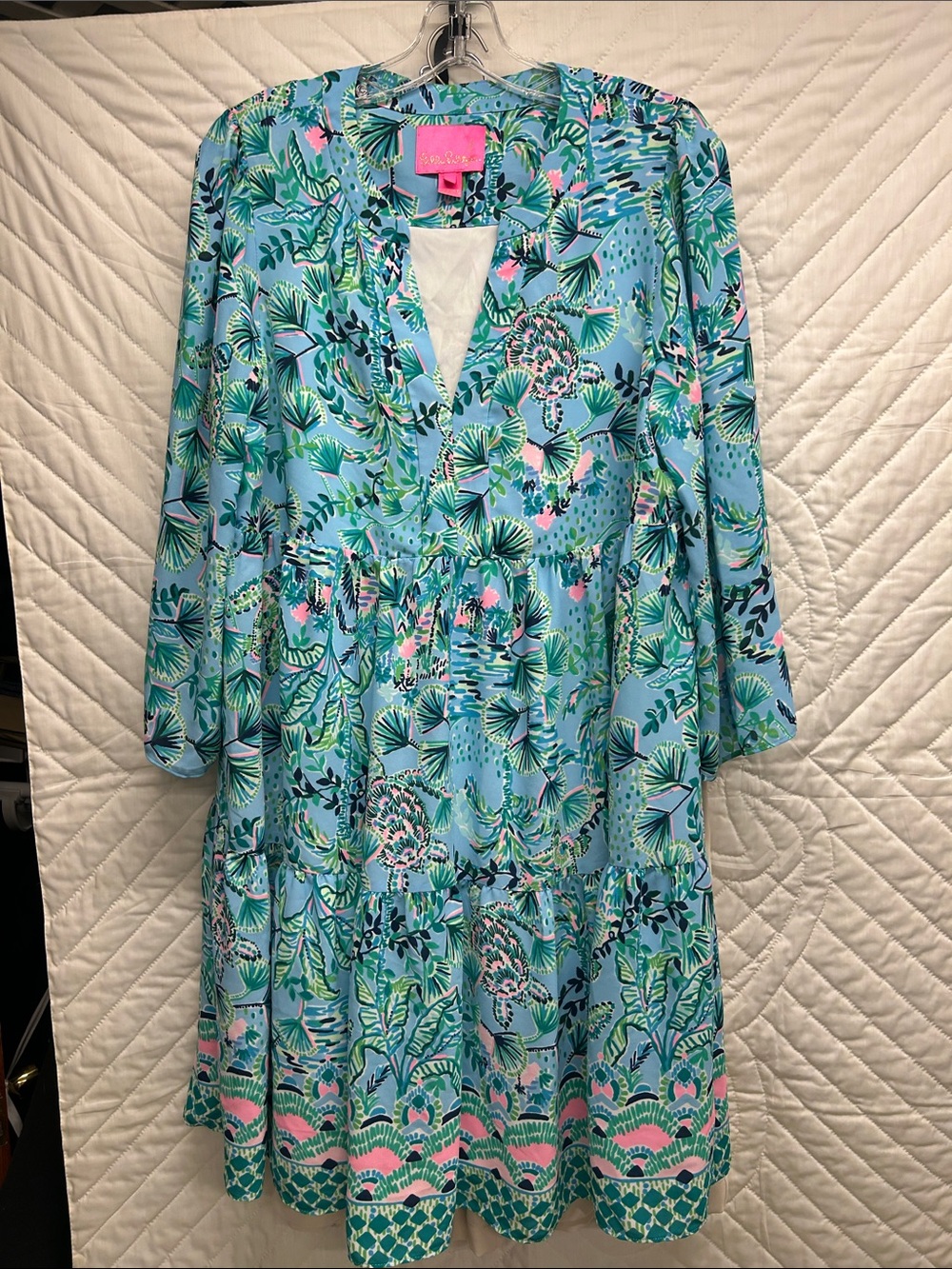 Lilly Pulitzer Aqua Tropical Floral Tiered Dress - Picture 1 of 5